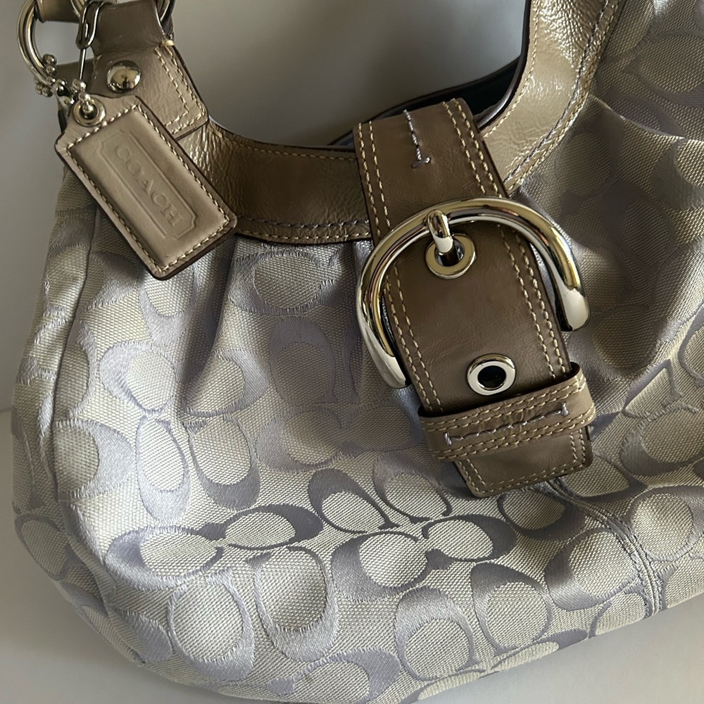 Coach Metallic Lavender Silver and Tan Shoulder Bag